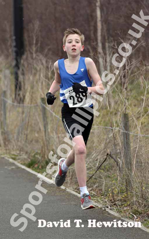 Kieran Hedley (Morpeth) on his way to winning the under-13 boys Elswick Road Relays.